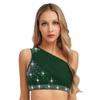 Women's Lyrical Dance Crop Top S-XXL: One Shoulder Ruched Mesh Overlay Rhinestone Design for Modern Dance Performance
