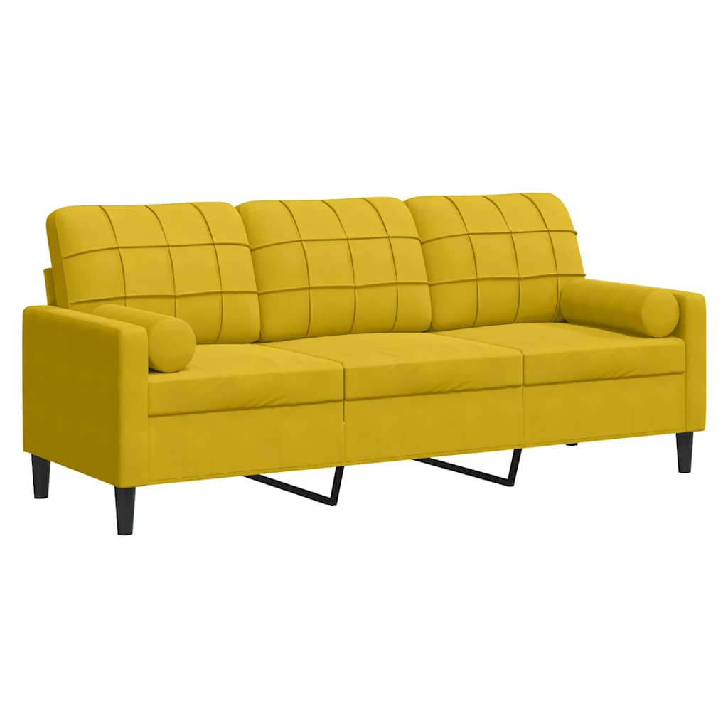 3 Seater Sofa with Decorative Cushions Yellow 180 Cm Velvet