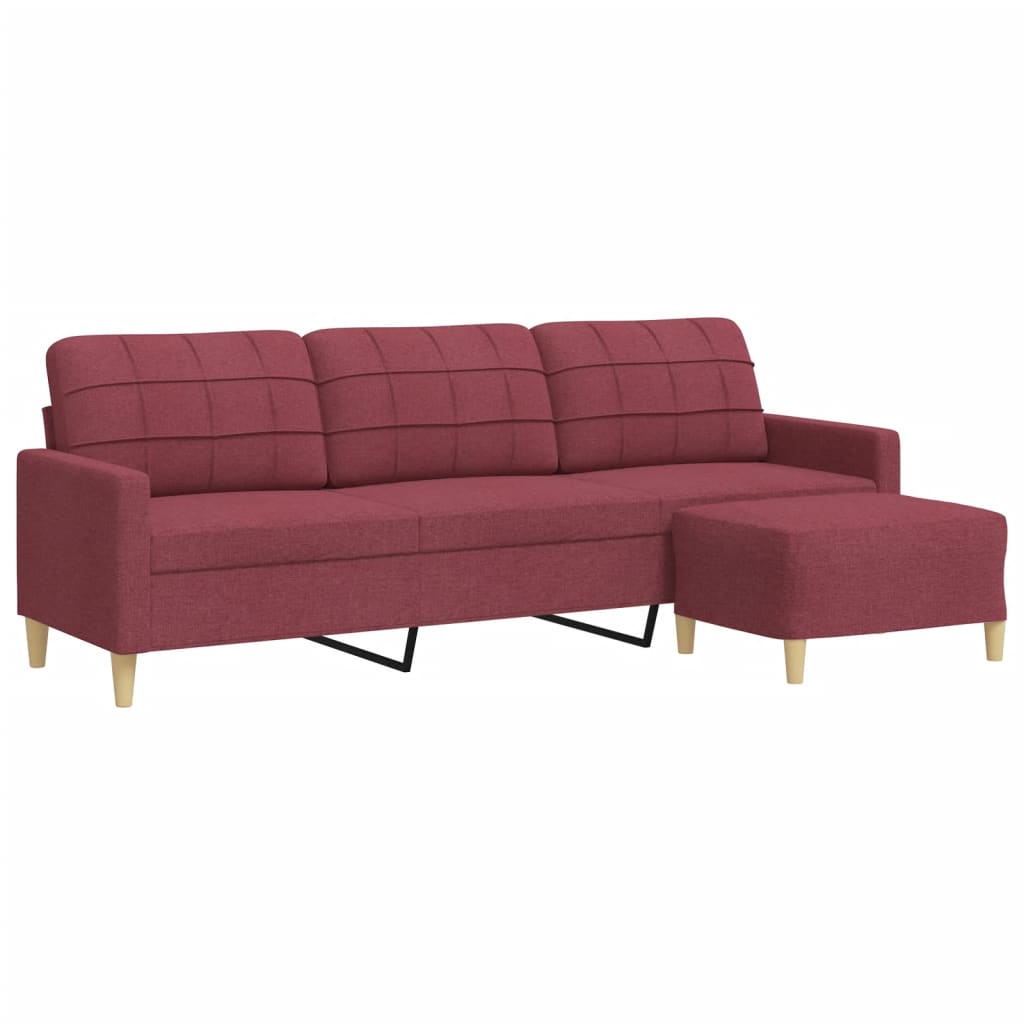 3 Seater Sofa with Footstool Burgundy 210 cm Fabric