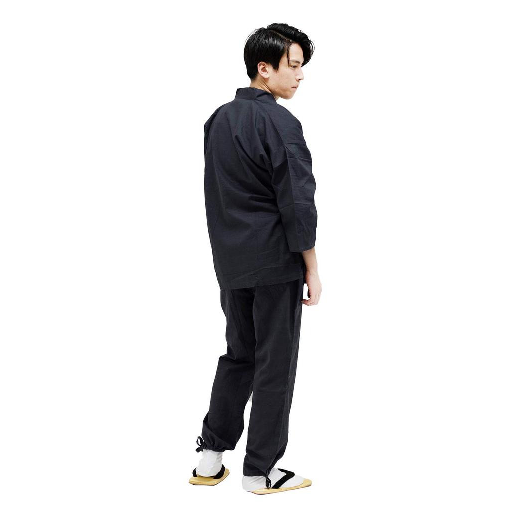 Samue for Spring and Cotton Size [Kyoetsu] (Japanese Workwear) Summer, Washable, Tsumugi-style Fabric, 17, Men's (L, Black)