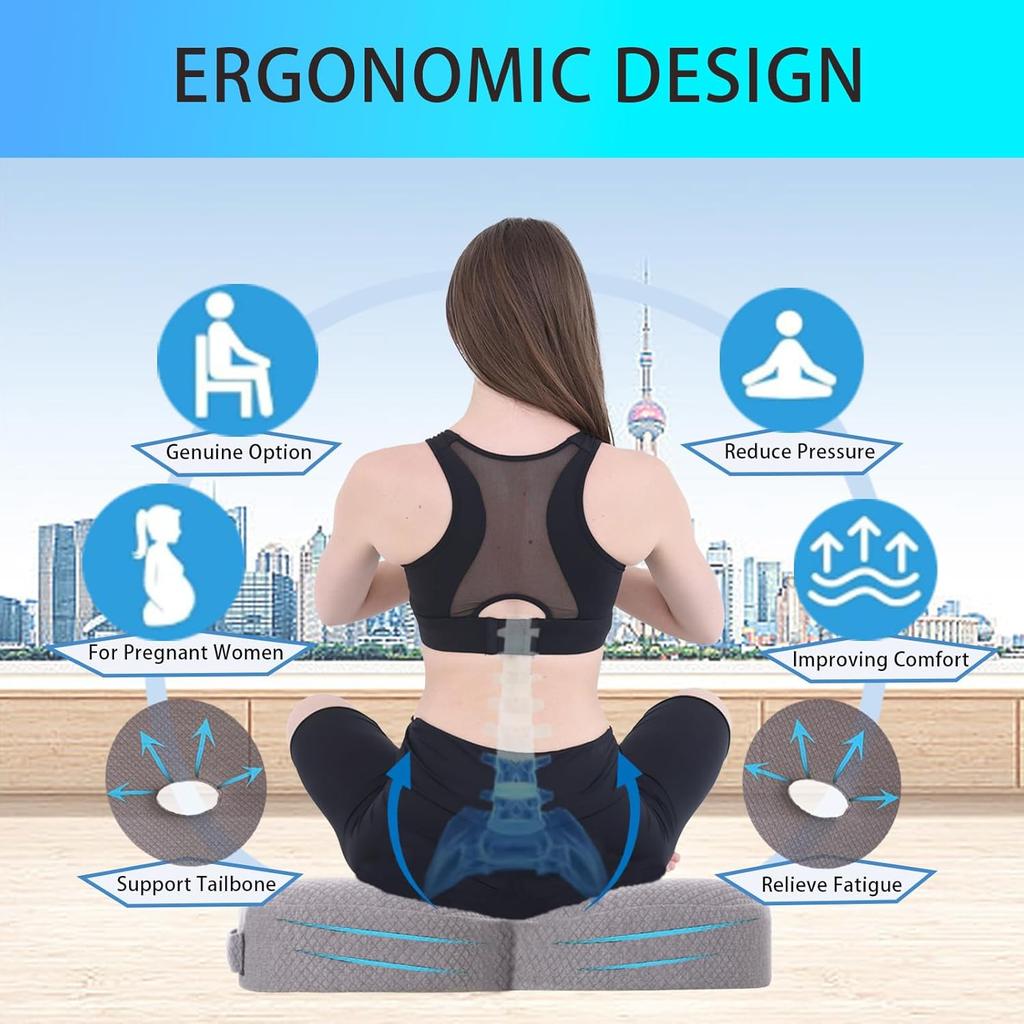 Memory Foam Seat Cushion for Office Chair,Patented Pressure Relief Seat Cushion for Long Sitting Hours on Office/Home Chair,Car,Wheelchair,Non-Slip