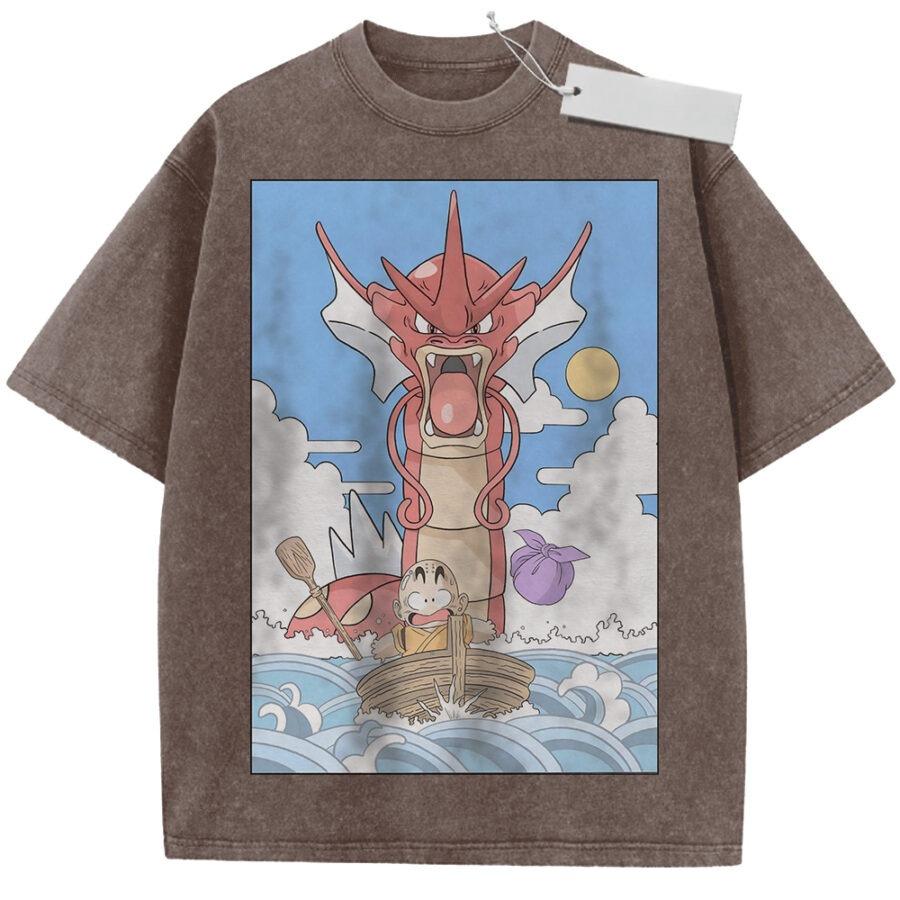 Unisex Beige Washed Vintage T Shirt Dragon Ball Gyojin Kaioh Poseidon Style High Quality Fabric for Casual Shopping