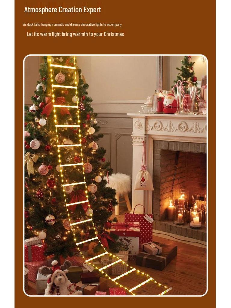 LED Christmas Climbing Ladder Lights with USB Santa and Colorful Stars for Outdoor Decoration