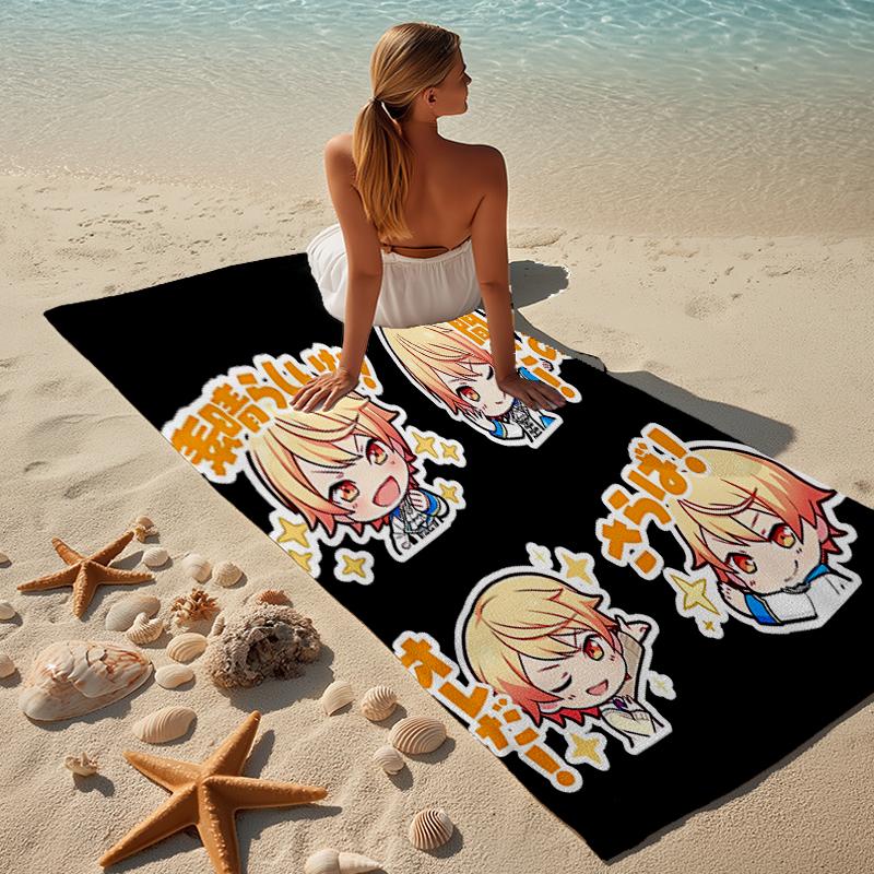 proof beach towel with a Tenma Tsukasa1 pattern - soft,absorbent,quick-drying,machine washable - perfect for swimming,camping,bathing