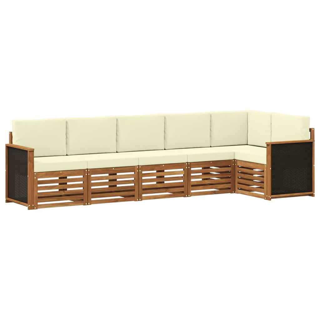 Outdoor Corner Sofa Set with Cushions 5 pcs Natural and Cream