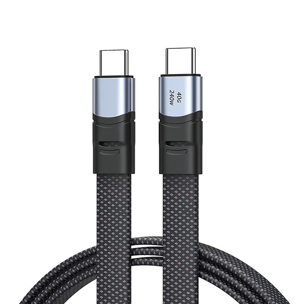 240W USB C to USB C Charging Cable Flat Nylon Cord Data Sync Charging Cord Efficient Type C Cord Fast For Phone 15 Pad