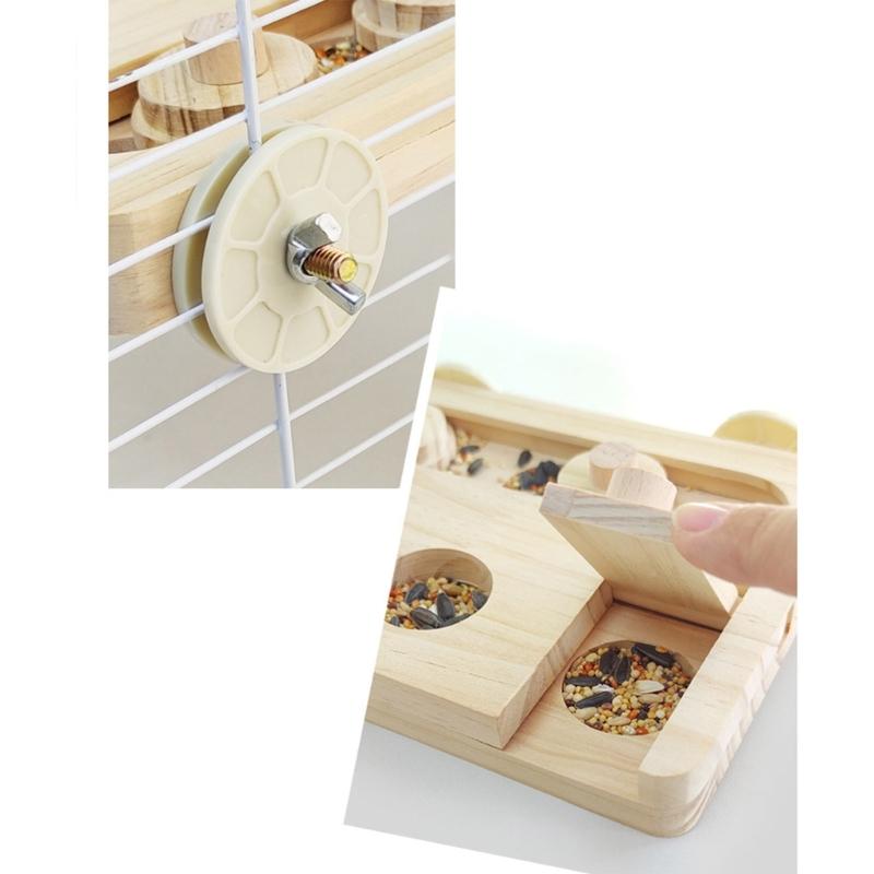 Wooden Bird Foraging Toy with Enrichment Puzzle for Training & Chewing Natural Wood Stand Platform Feeder Cage Decors