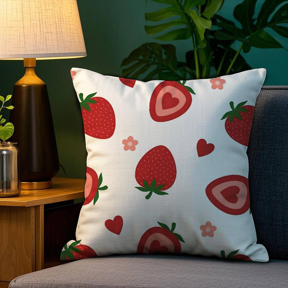 Niedlicher Erdbeerdruck Kissenbezug Sofa Wohnzimmer Schlafzimmer Doppelseitiger Druck Quadratisches Kissen Nickerchen Kissenbezug