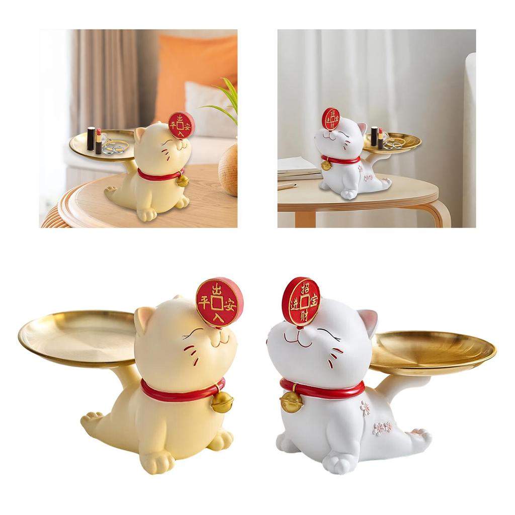 Katzenstatue mit Aufbewahrungstablett Harzfigur Schlüsselhalter Bonbonschale Kreativer Schreibtischorganizer Schmucktablett Schlüsselaufbewahrungstablett