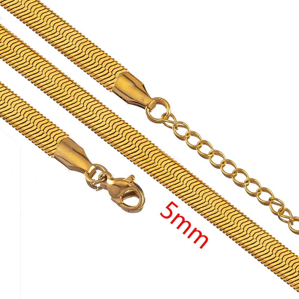 5pcs Stainless Steel Flat Snake Chain with Clasp Extended Chains 3-6mm DIY Men Necklace Jewelry Making Findings Accessor No Fade