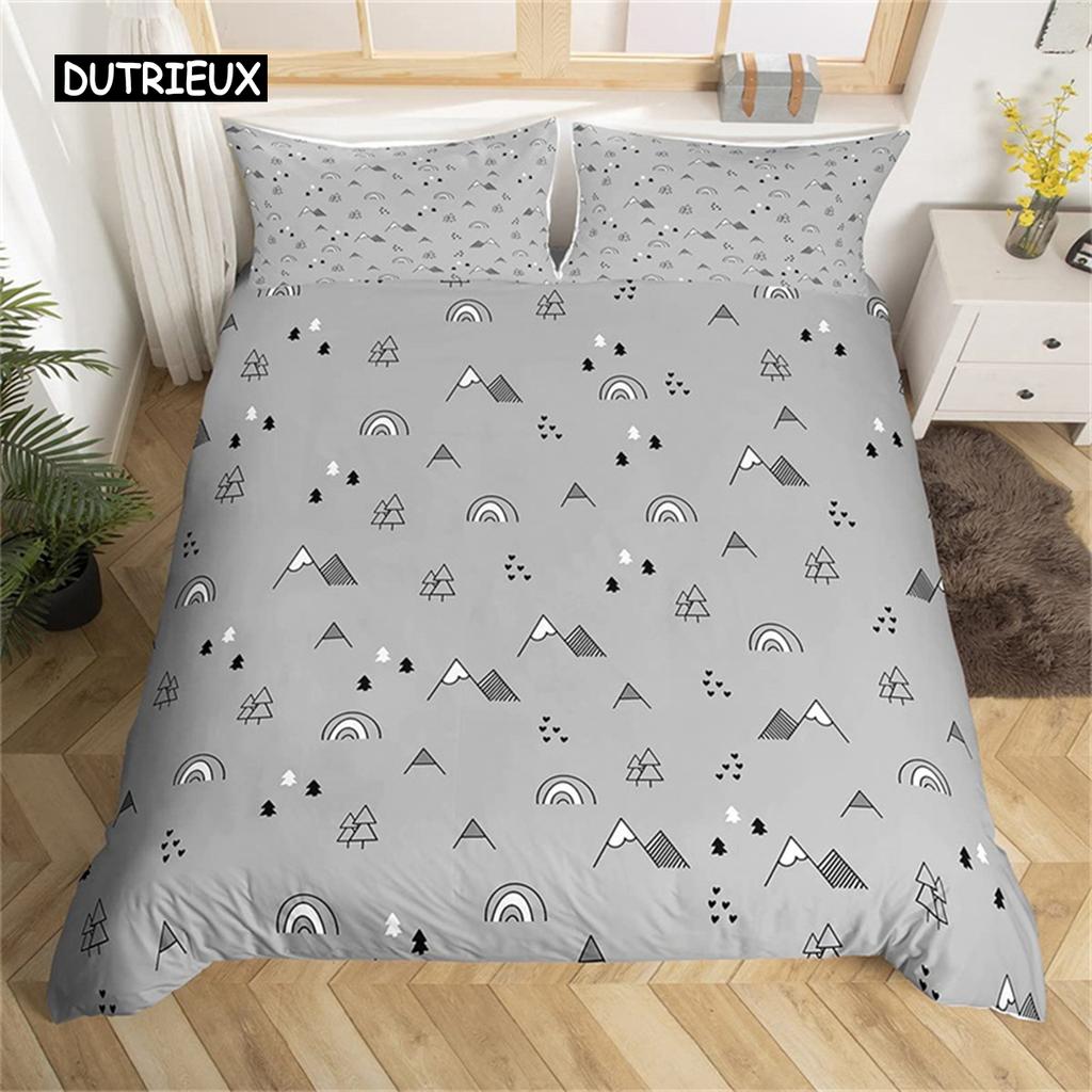 Cute Rainbow Duvet Cover Set Single for Microfiber Cartoon Bedding Set Sun Moon Star Comforter Cover Teens Girls Room Decor