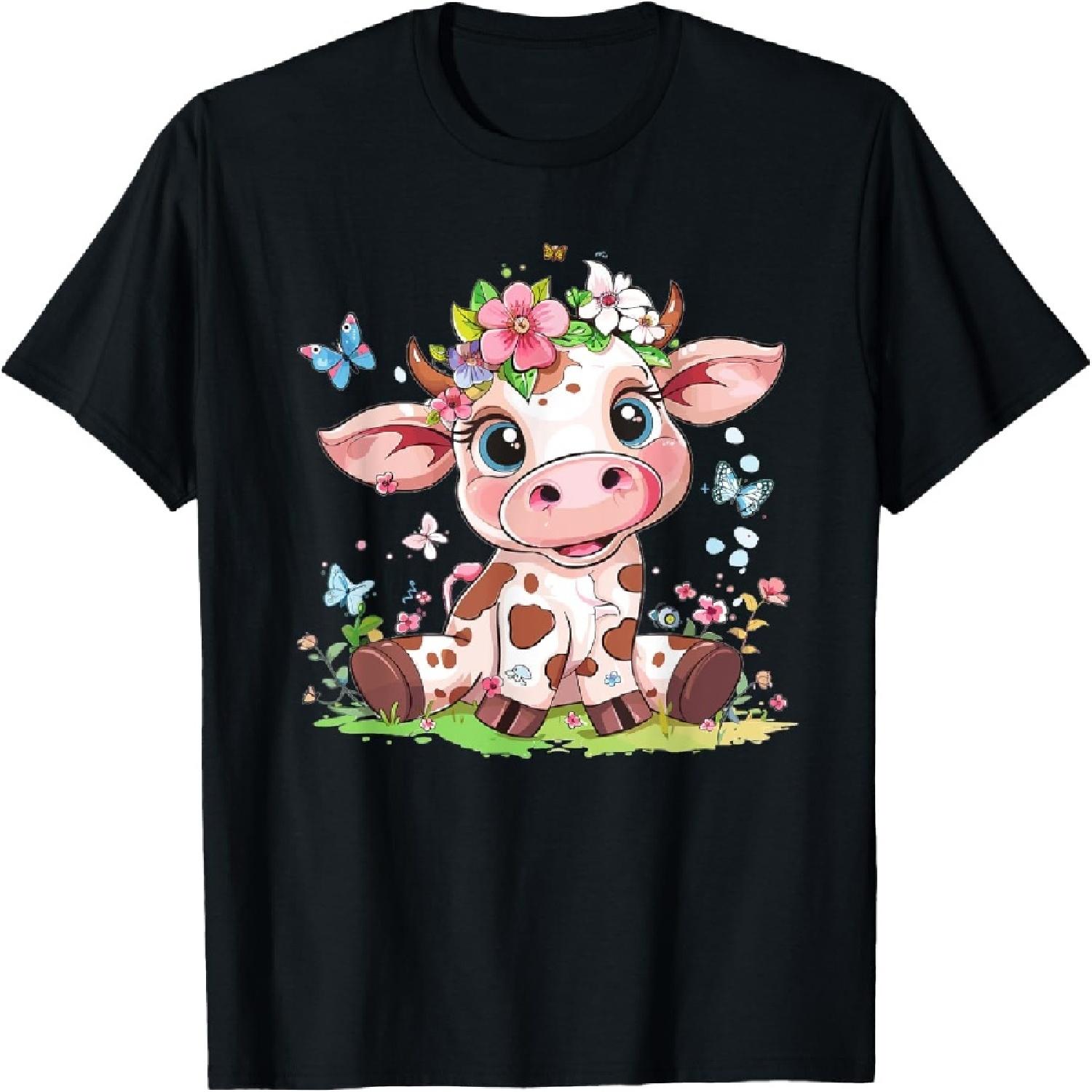 Cute Cow With Flowers I Kids Cow T-Shirt(1) S