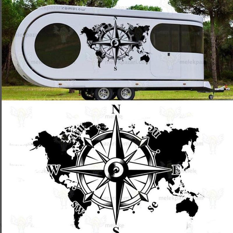 Compass World Map Caravan Car Sticker Decal Camper Rv Motorhome  Off Road Travel Adventure Truck Vinyl Decor menta