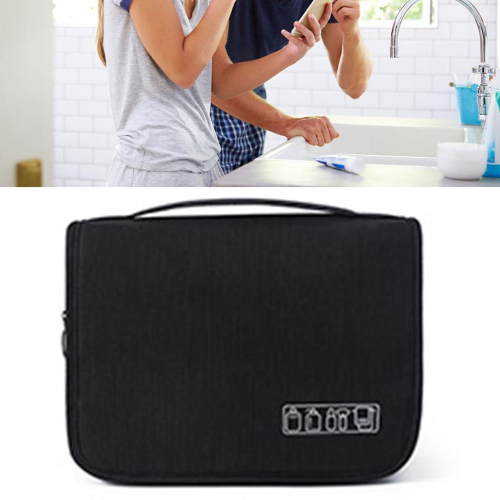 Black Travel Storage Bag with Hook Wet Dry Separation Large Capacity Hanging Toiletries Storage Bag
