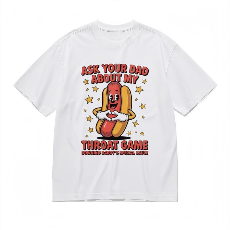 

Women s Fashion Comfy Classic T-Shirt Smiling Hot Dog and Star Design Tee 2XL