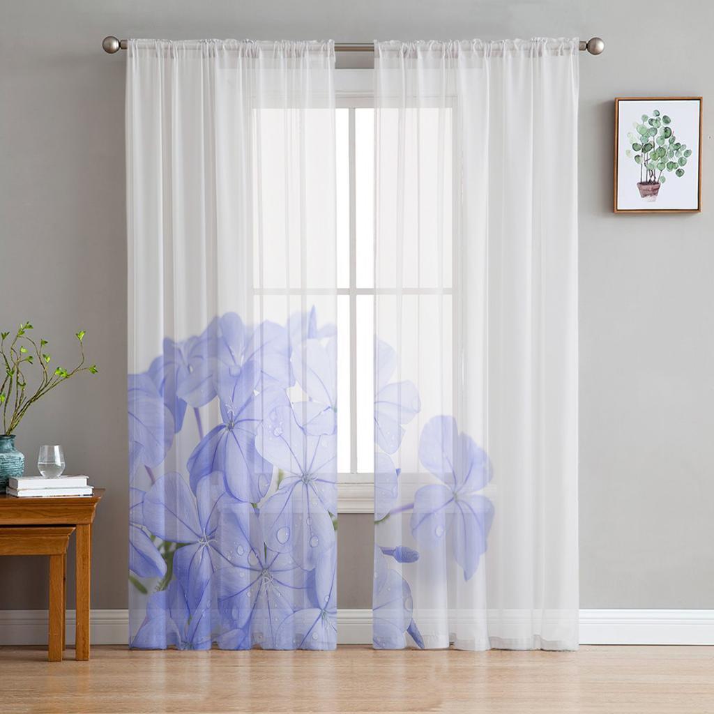 Modern Sheer Curtains Flower Orchid Watercolor Living Room Kitchen Children's Room Decoration Household Chiffon Window Curtains