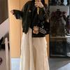 Women's Apricot Lace Patchwork High-Waist Mid-Length Skirt, Plus Size, Irregular Hem, Slimming Autumn Style