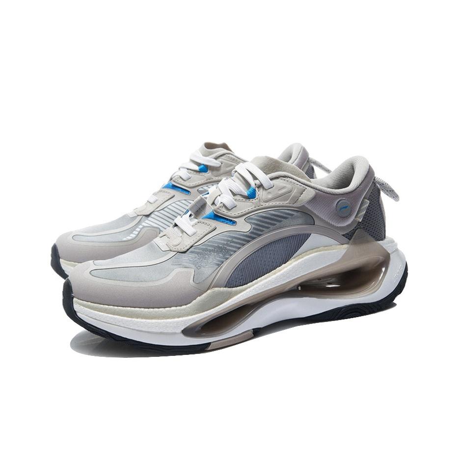 Li Ning Süper Sonsuz Kumaş TPU Darbe Emici Kaymaz Aşınmaya Dayanıklı Hafif Düşük Üst Koşu Ayakkabısı Erkek spor ayakkabı Açık Gri AGLR073-4