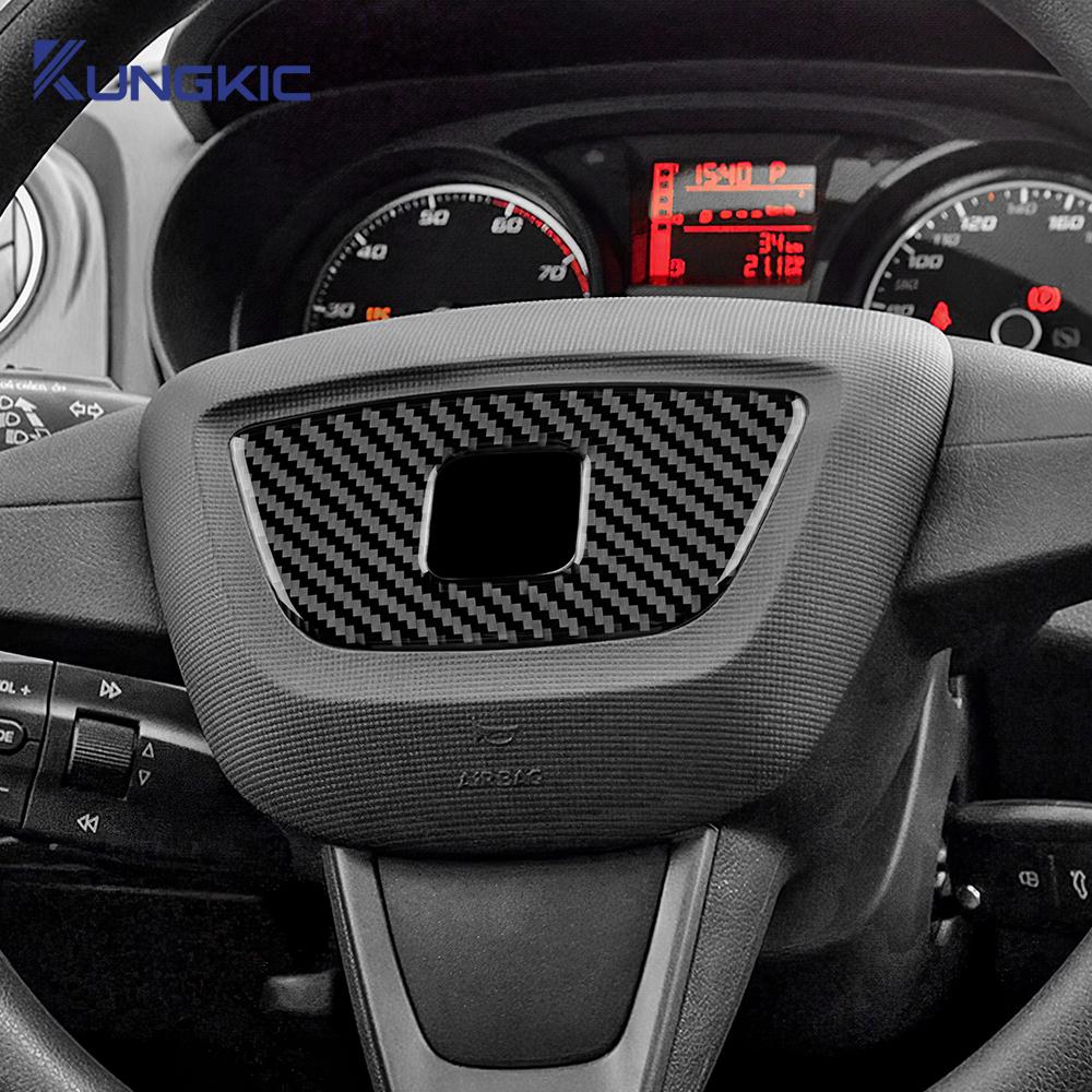 Real Soft Carbon Fiber Sticker For Seat Ibiza 2009 2010 2011 2012 2013 2014 LHD RHD Car Steering Wheel Center Frame Trim Accesso