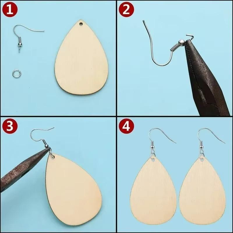 60Pcs Wooden Earring Pendant DIY Set Creative Geometric Teardrops and Cone Shaped Blank Wood Jewelry Making Accessories Crafts