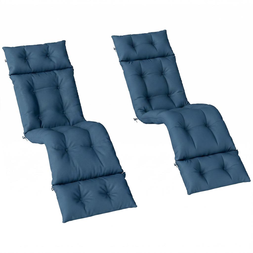 Set of Two 190 x 56cm Sun Lounger Cushions - Navy Blue
