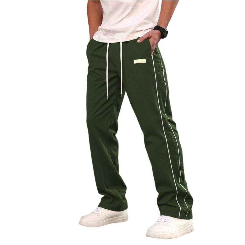 Men Straight Leg Casual Pants Lightweight Breathable Athletic Track Pants with Side Drawstring Waist