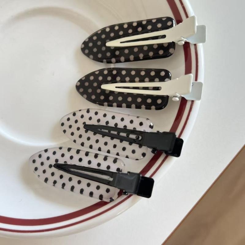Fermaglio per Capelli Rotondo a Pois Classico Bianco/Nero per Donne Ragazze Fermaglio alla Moda Antiscivolo Decorazione per Capelli in Acrilico