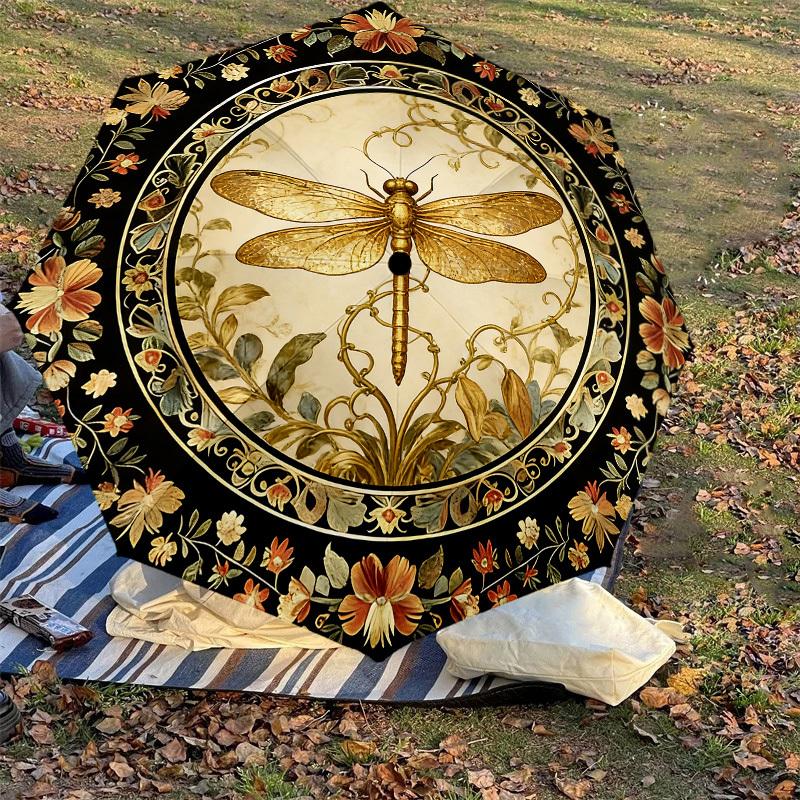 1PC Dragonfly Floral Umbrella-8-Rib Reinforced, Automatic Open, Lightweight & Durable, Cute Fashion Accessory for Outdoor-K1266