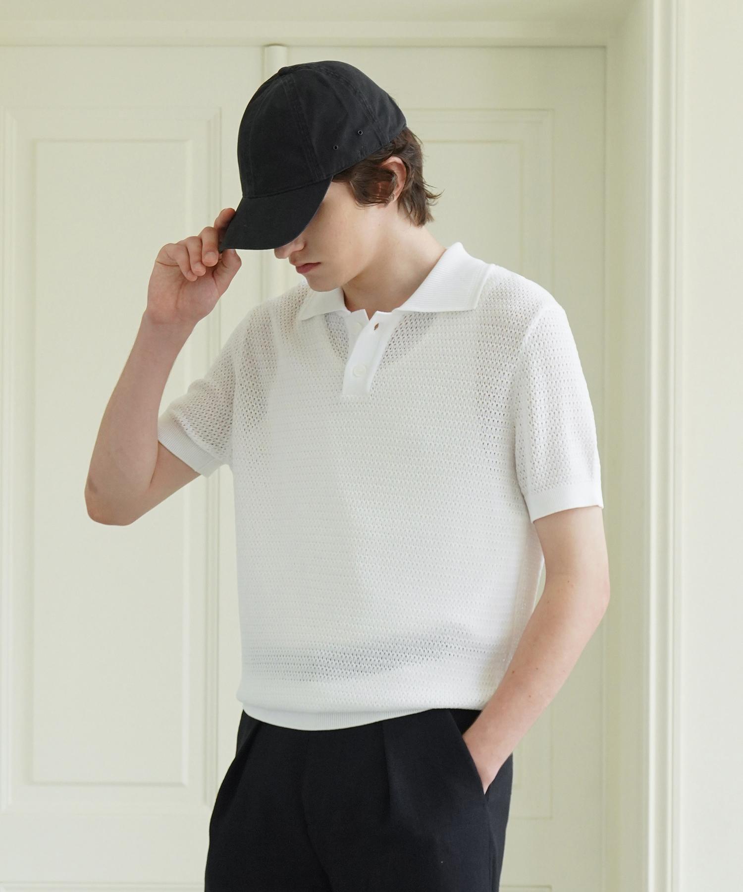 Pilot Half-Button Collar Short Sleeve Knit White/L