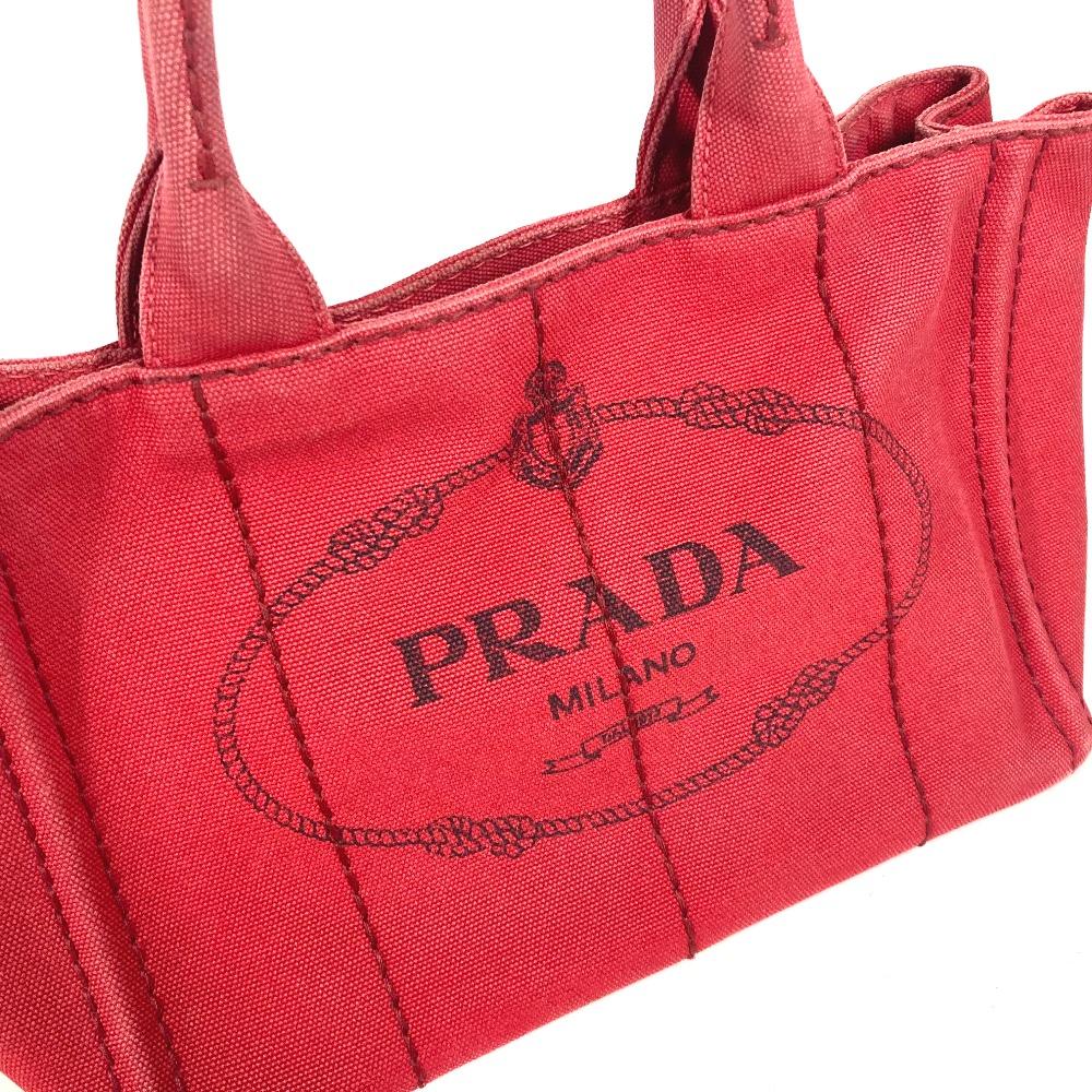 PRADA Logo Canapa SS MINI Bag Tote Bag Hand Bag Canvas Red