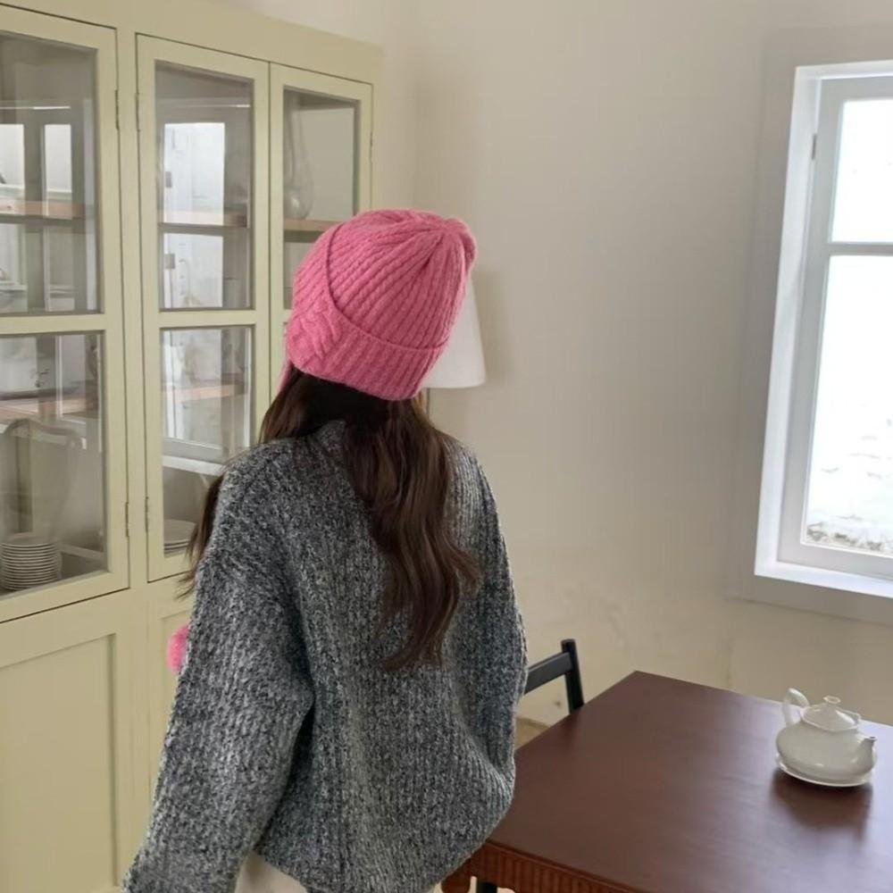 Windproof Y2k Knitted Cap Thick Beanie Hats Japanese Pom-pom Knit Cap  Outdoor