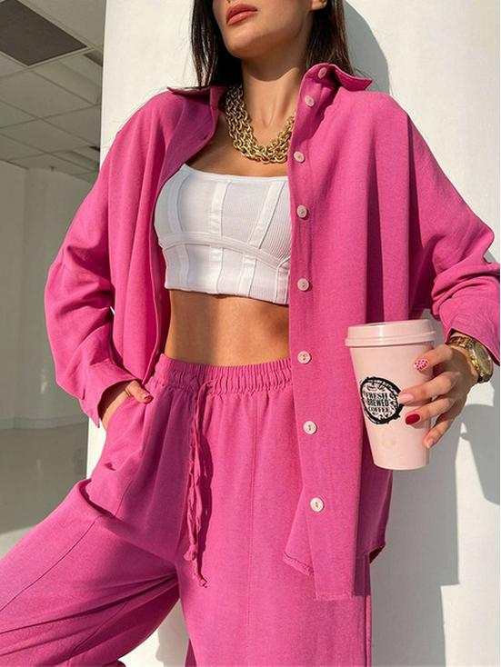 2024 Frühling Zweiteiler: Einfarbiges Revershemd & Harems-Hose