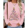 Tops for Women Christmas print Round Neck Long Sleeve T-shirt Fall Casual Slim Pullover Women's Long Sleeve Top
