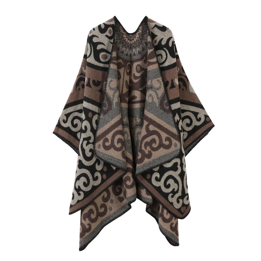 Women's Ethnic Shawl: Northwest Travel Cape, Thick Warm Scarf Cloak