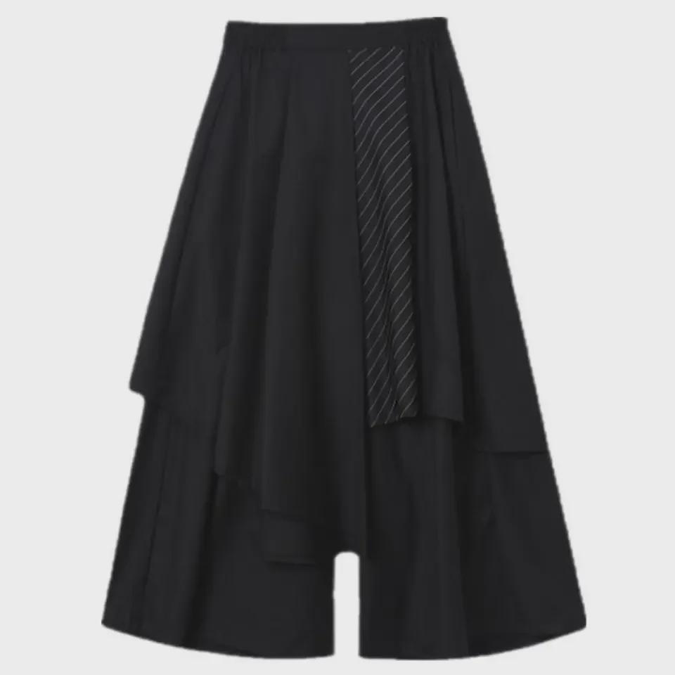 Yohji Style Wide-Leg Striped Splicing Pants: Spring/Autumn Irregular Casual Trend