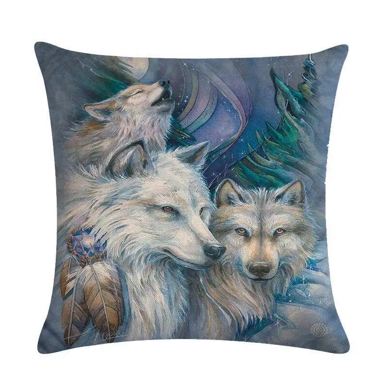 Men's Pillowcase Sofa Decoration Snow Wolf  Northern Forest Night Watchman Colorful Animal Cushion Cover
