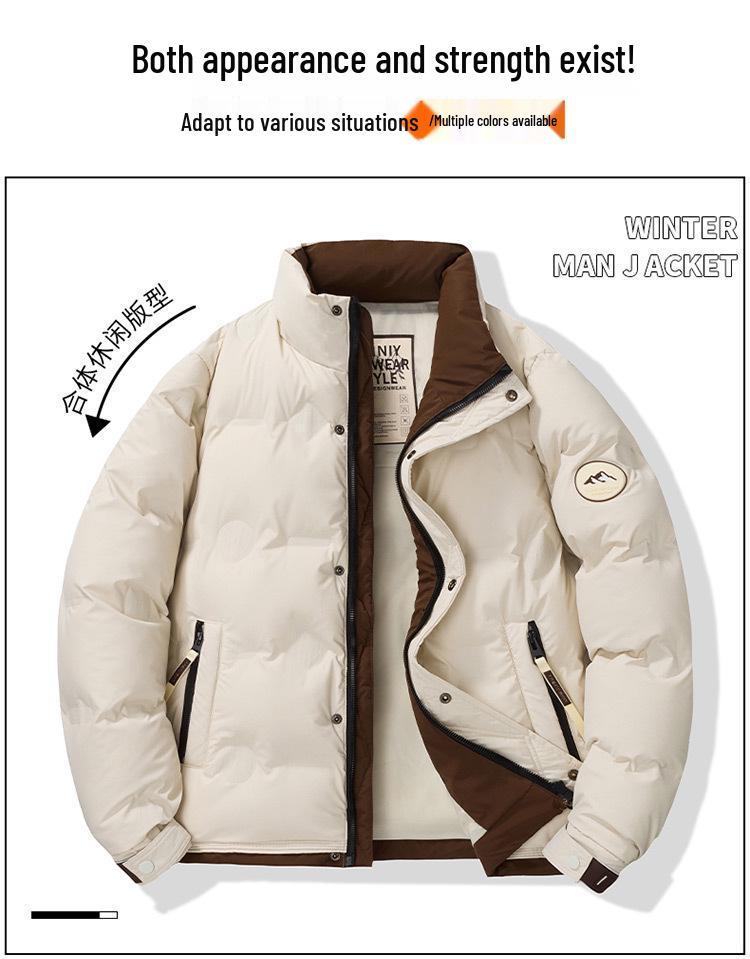 Herren Grüne Weiße Entendaunen Winterjacke - Stehkragen, Dick, Warm, Modisches 2025 Design