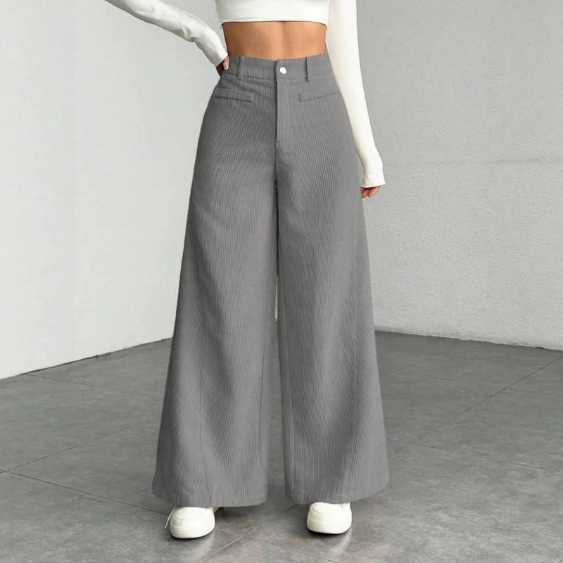 Winter Casual High Waist Wide Leg Pants Versatile Workwear Long Trousers Women