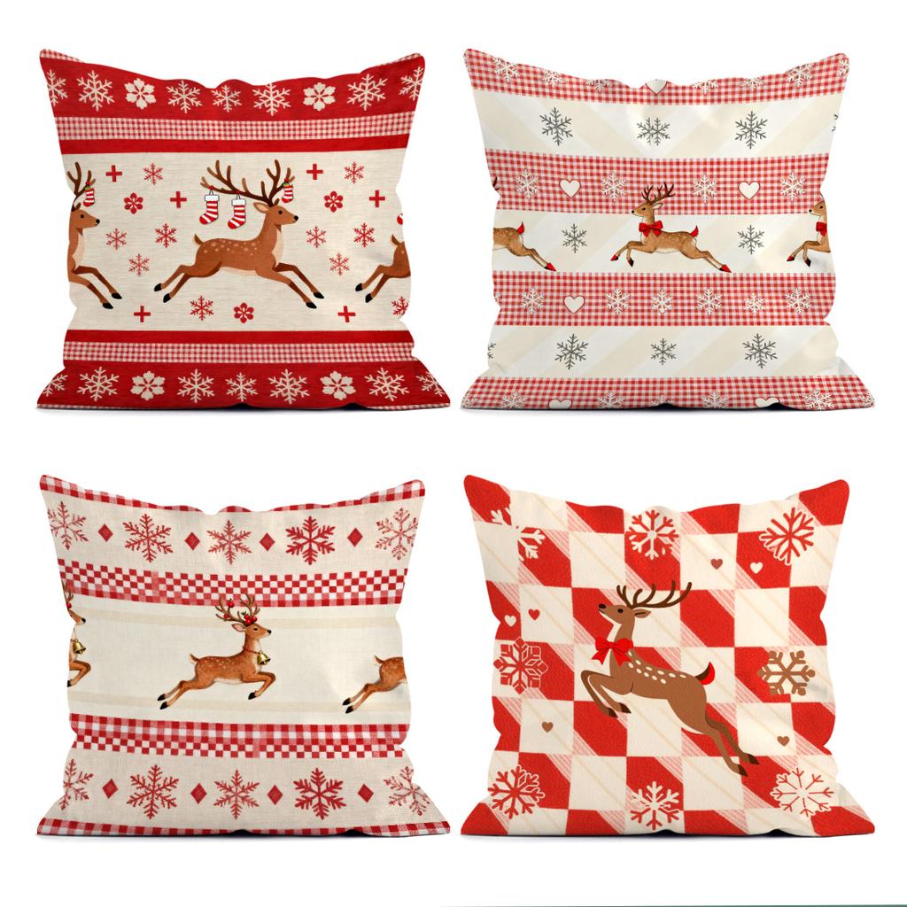 Plaid Christmas Deer Pillowcase Printed Polyester 40/45/50cm Throw Pillowcover Decorative Sofa Cushion Pillowslip Home Decor
