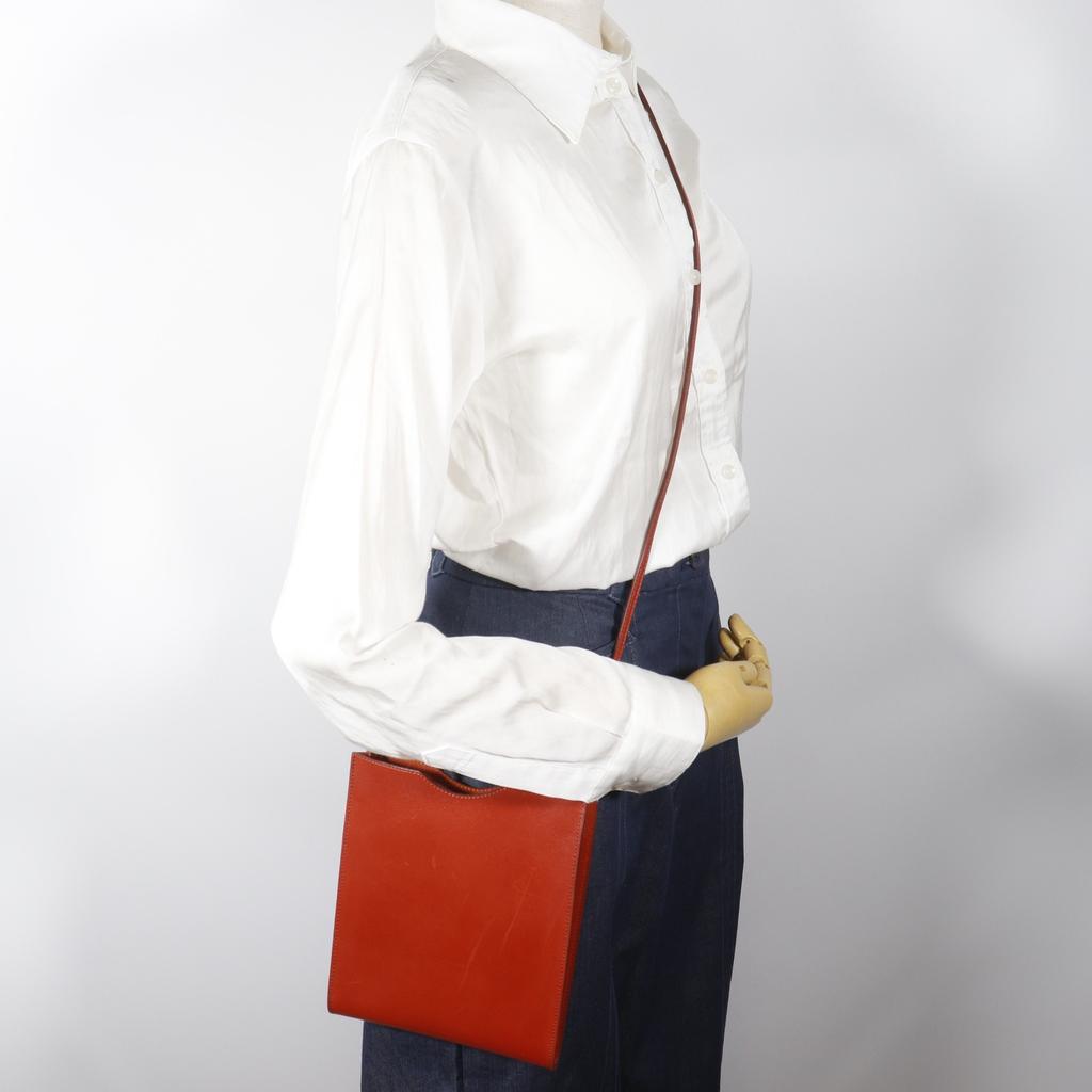 Hermes Omenito Shoulder Bag Red Tea Box Carf Unisex Used