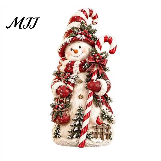 Winter Home Decorations Christmas Snowman Figurine, Resin Tabletop Decoration with Hat Scarf Pine Collectible Crafts Branches, Holiday Decor