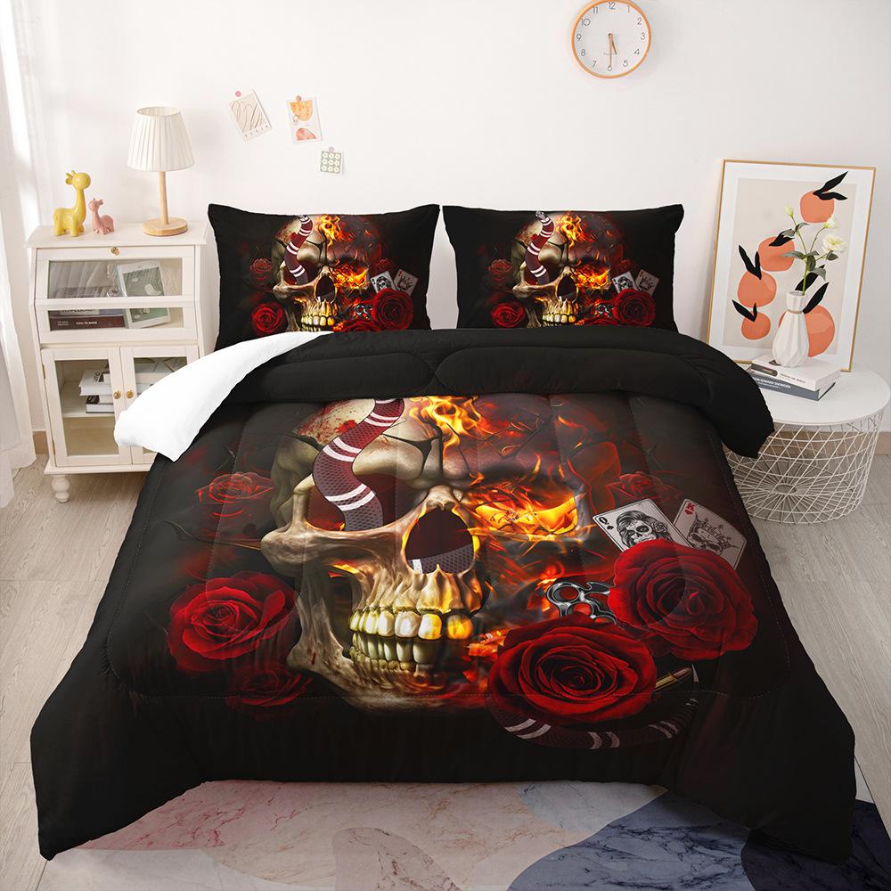 Gothic Style Bedding Set Rose Skull 3D Print Polyester Duvet Cover Single Twin Queen King Size for Home Decoration Birthday Gift