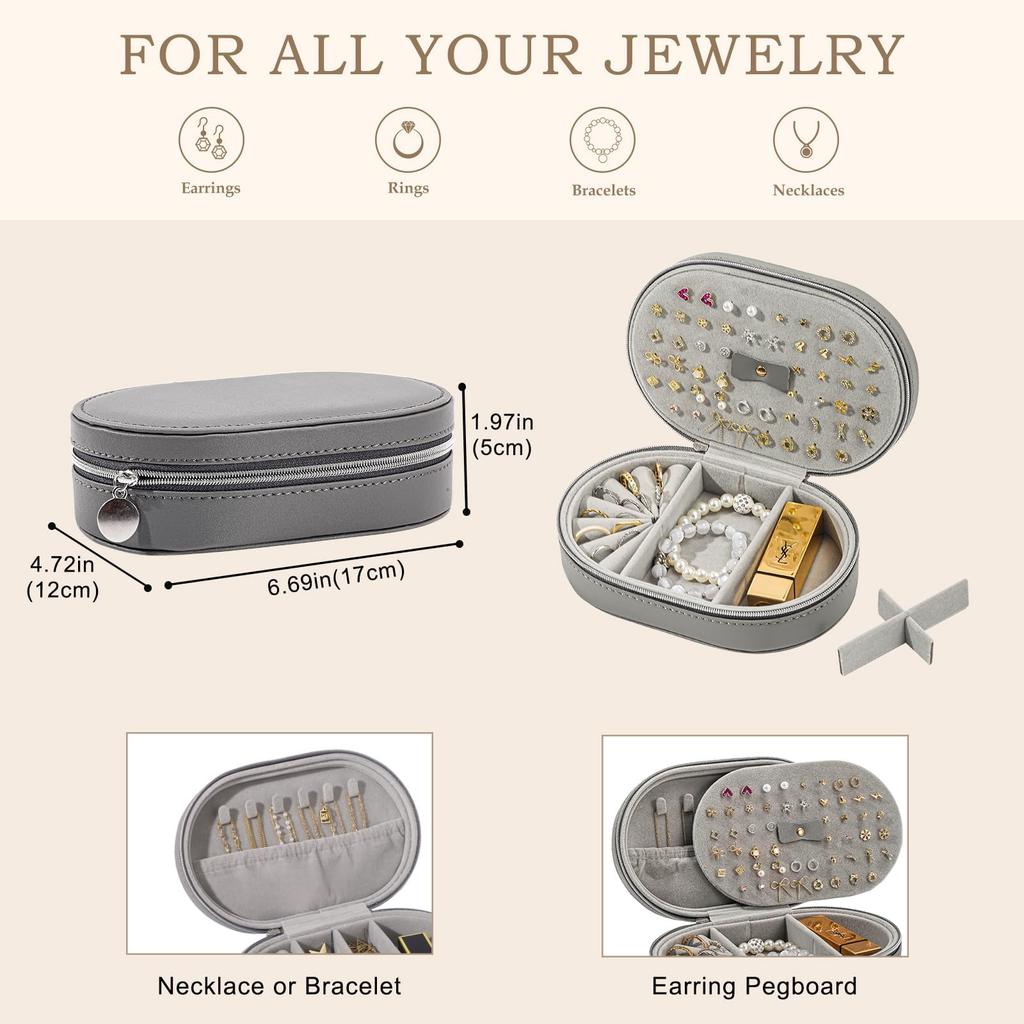 ProCase Portable Oval Jewelry Small Jewelry Box for Travel and Business Perfect for Women and Accessory Storage Box, Trips, (Gray)