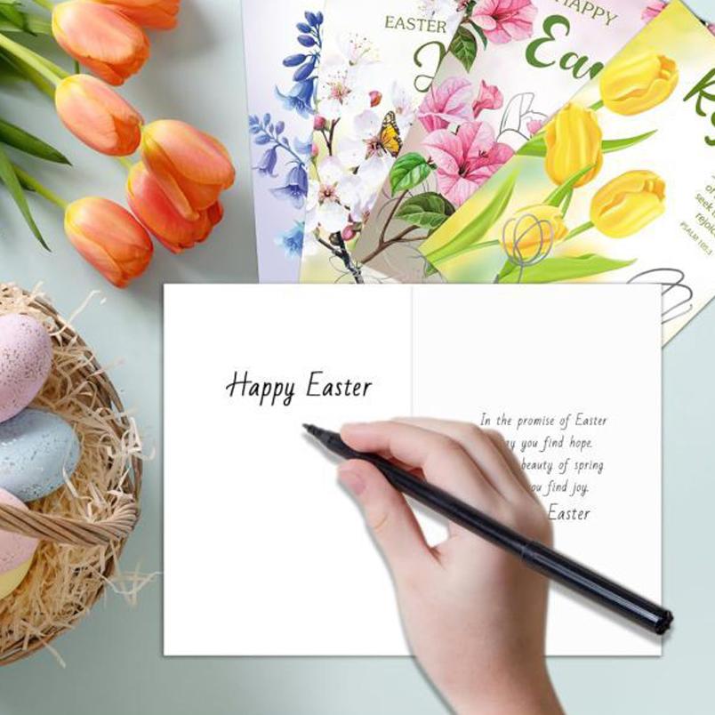 8Pcs Spring Floral Easter Cards Blank Foldable Greeting Card with Envelopes, Easter Gifts Blessings Holiday Greeting Card