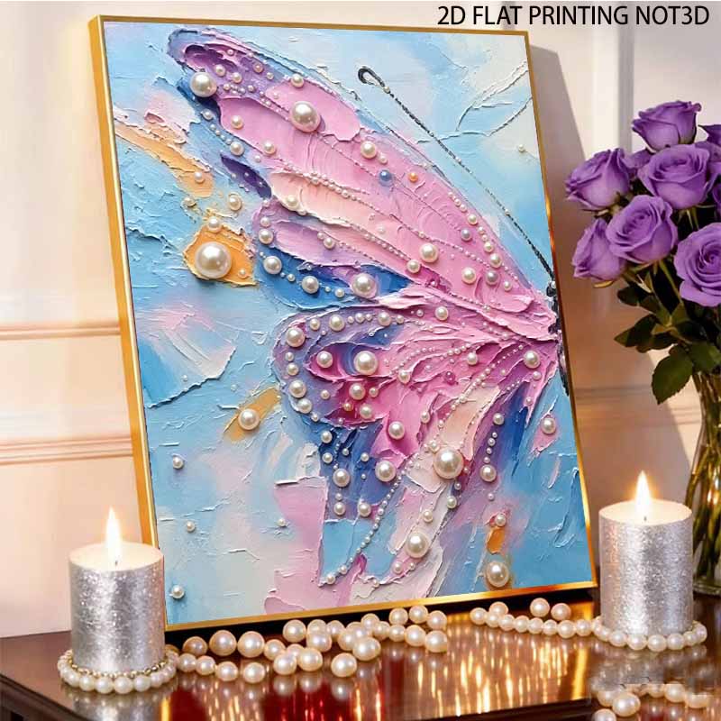 Sparkling Pearl Painting Kit with Frame Colorful Butterfly Bead Art Canvas for Elegant Relaxing Craft, Wall Decor and Perfect Gift for Women
