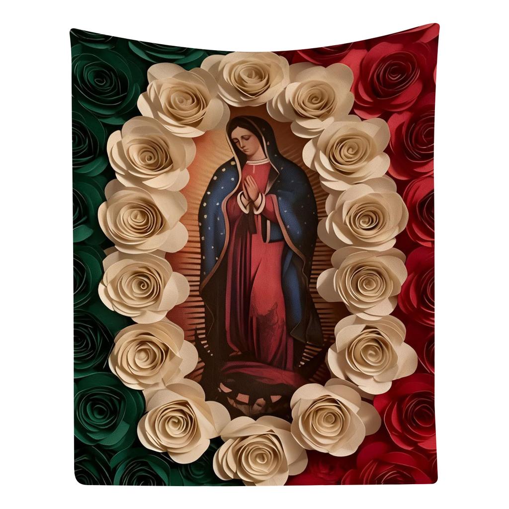Virgin Mary Blanket with Flowers Christian Blanket Catholic Gifts for Women for Bedroom Couch Travel Home Decor
