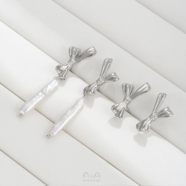 14K Gold-Filled Bow Earrings with 925 Silver Needle for DIY Hanging Pearl Jewelry