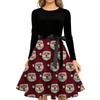 Women's Fashion Round Casual Slim Fit Christmas Print Large Swing Long Sleeve Dress