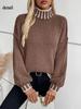 Women Oversized Turtleneck Sweater Loose Lantern Sleeve Ribbed Knit Pullover Casual Long Sleeve Top for Fall Fashion