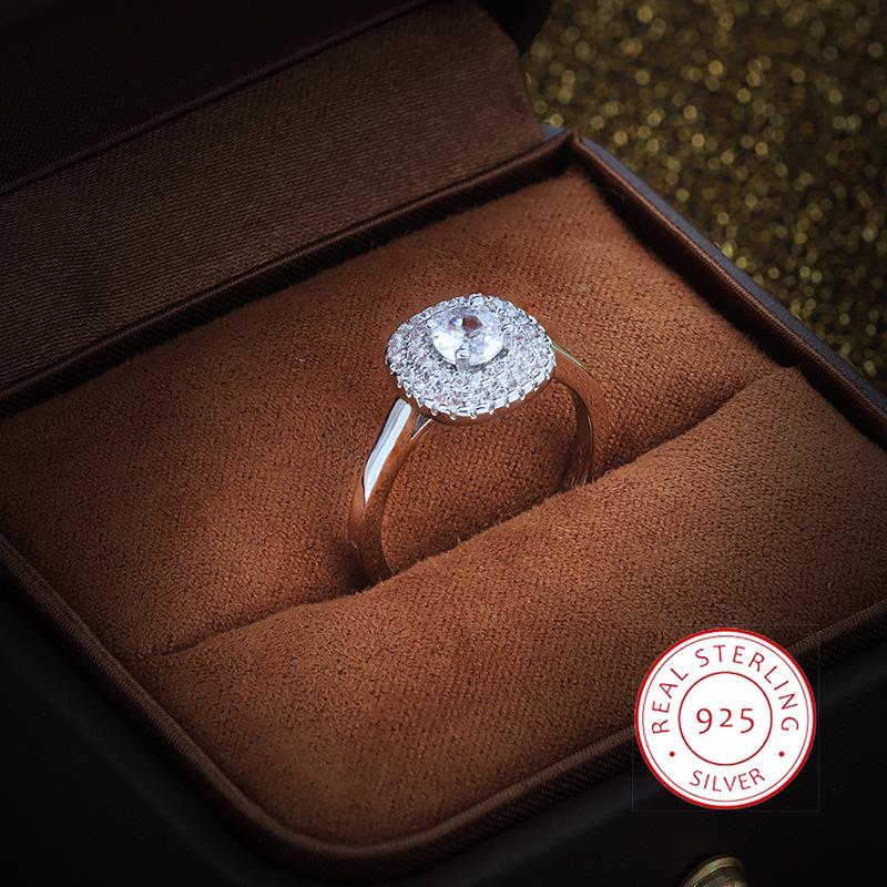 New Micro-inset Zircon copper Ring Female Electroplated Platinum Luxury Simulation Diamond Ring Wedding Proposal Valentine's Day